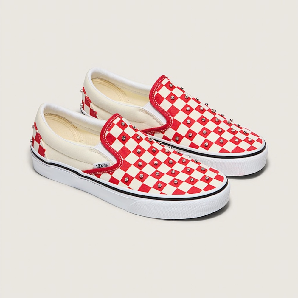 Vans Red and White Checkered Slip-On Sneakers